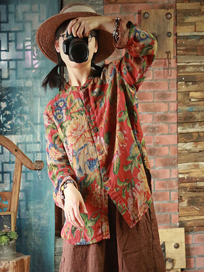 Vintage Print Cardigans Women T-Shirt