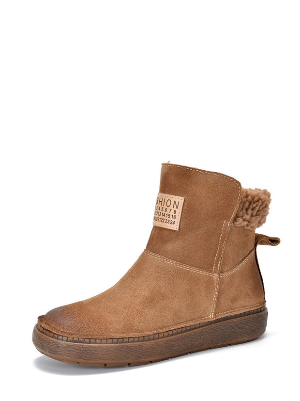 Women Winte Casual Fleece-lined Leather Boots