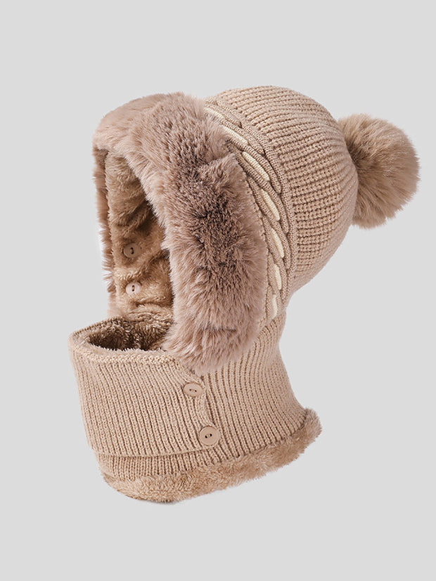 Women Fashion Solid Warm Plush Scarf Hat