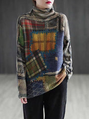 Loose Vintage Ethnic Print Pullover Women Sweater