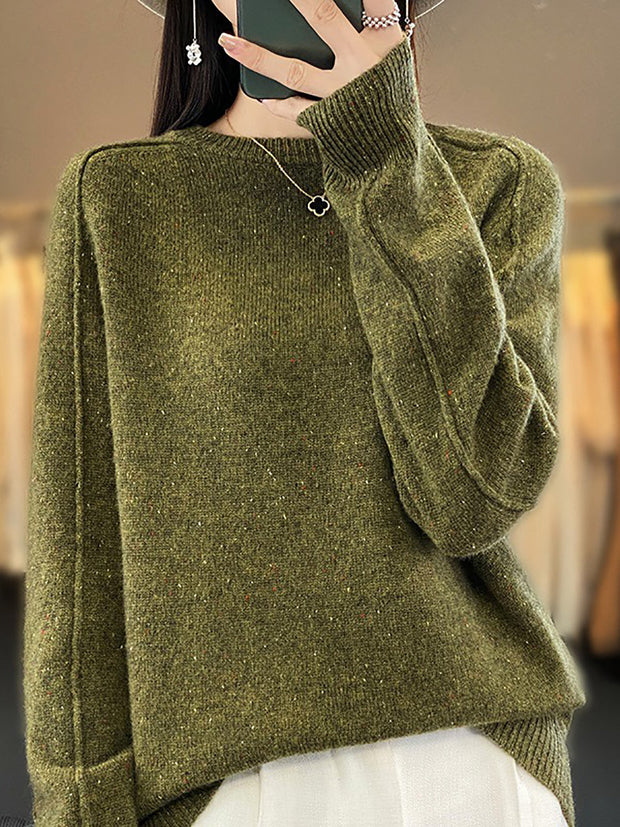 Women Casual Winter Solid Wool Knitted O-Neck Sweater