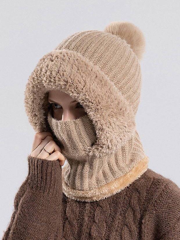 Winter Women Windproof Fleece Knitted Scarf Hat
