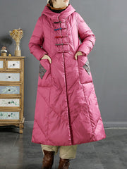 Women Ethnic Patch Spliced Long Hooded Down Coat