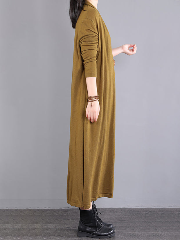 Women Long Sleeve Loose V Neck Fake Two Piece Dress