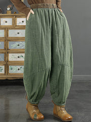 Women Retro Solid Thicken Padded Harem Pants