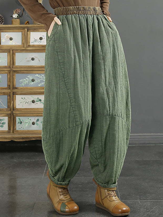 Women Retro Solid Thicken Padded Harem Pants