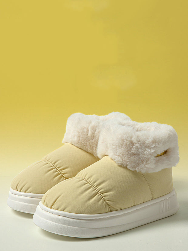 Couple Solid Plush Spliced Indoor Down Shoes
