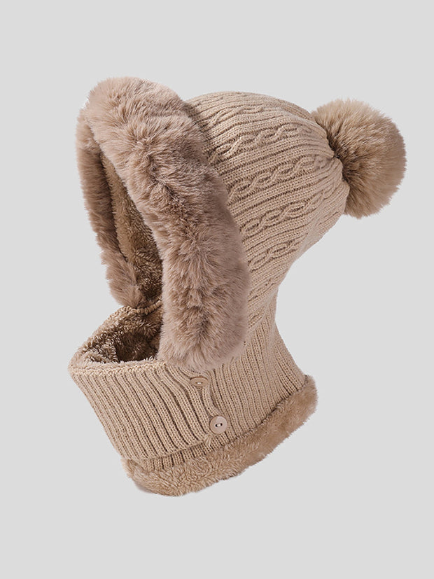 Women Winter Plush Spliced Knitted Scarf Hat