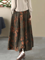 Women Vintage Flower A-shape Cotton Skirt