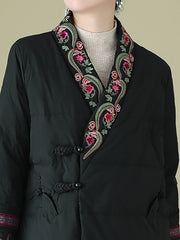Women Winter Ethnic Embroidery Long Down Coat