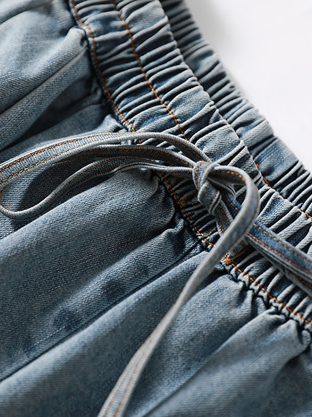Women Casual Worn Solid Soft Wide-leg Denim Pants