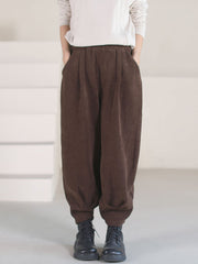 Plus Size Women Vintage Solid Winter Corduroy Pants