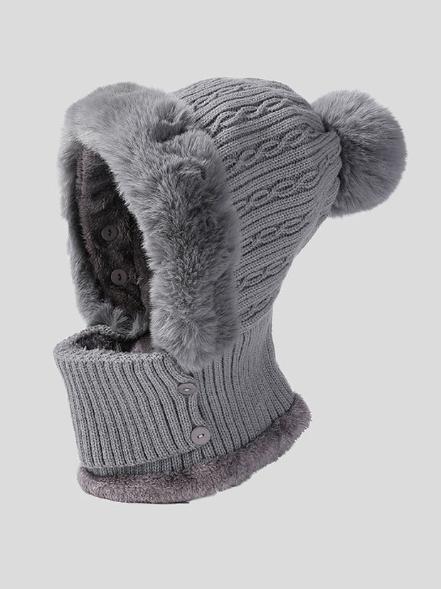 Women Winter Plush Spliced Knitted Scarf Hat