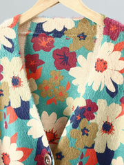 Women Winter Casual Flower Knitted V-Neck Sweater