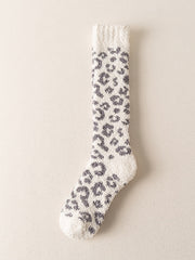 5 Pairs Women Winter Leopard Print Fleece Socks