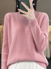 Women Winter Warm Jacquard Half-Turtleneck Sweater