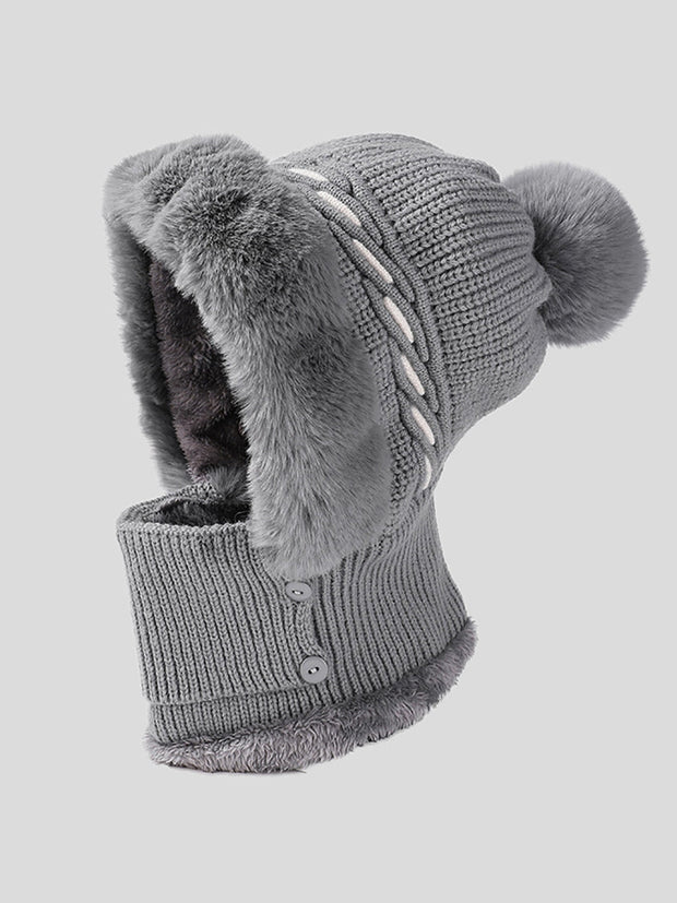 Women Fashion Solid Warm Plush Scarf Hat