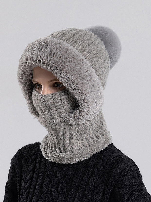Winter Women Windproof Fleece Knitted Scarf Hat