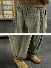 Women Retro Solid Corduroy Spliced Harem Pants