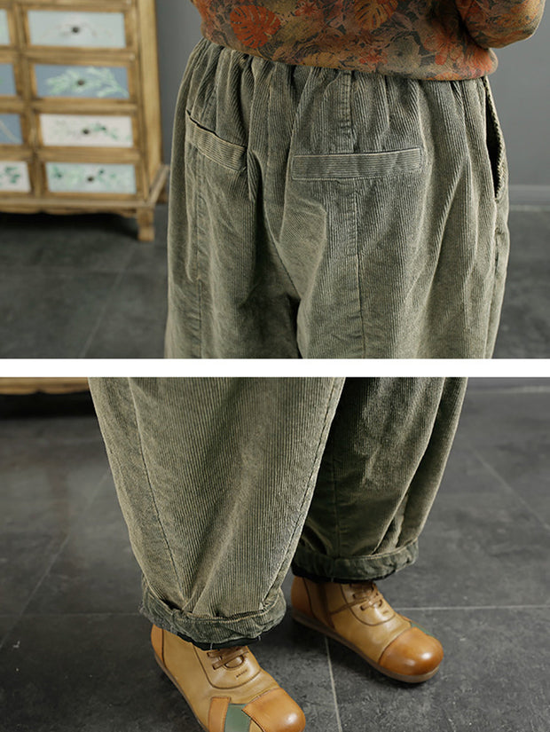 Women Retro Solid Corduroy Spliced Harem Pants