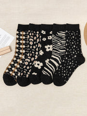 5 Pairs Women Winter Wool Jacquard Socks