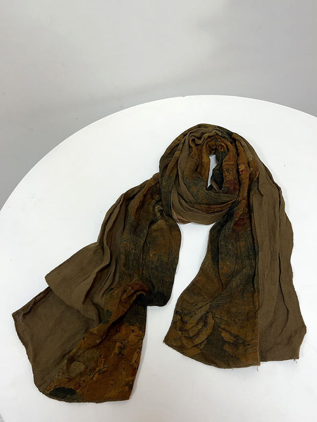 Women Vintage Flower Print Tassel Triangle Scarf