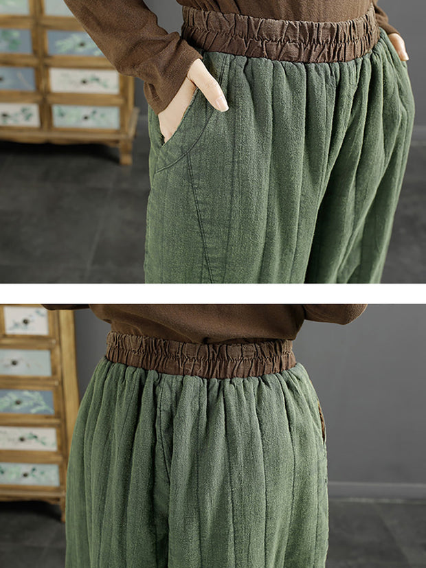Women Retro Solid Thicken Padded Harem Pants