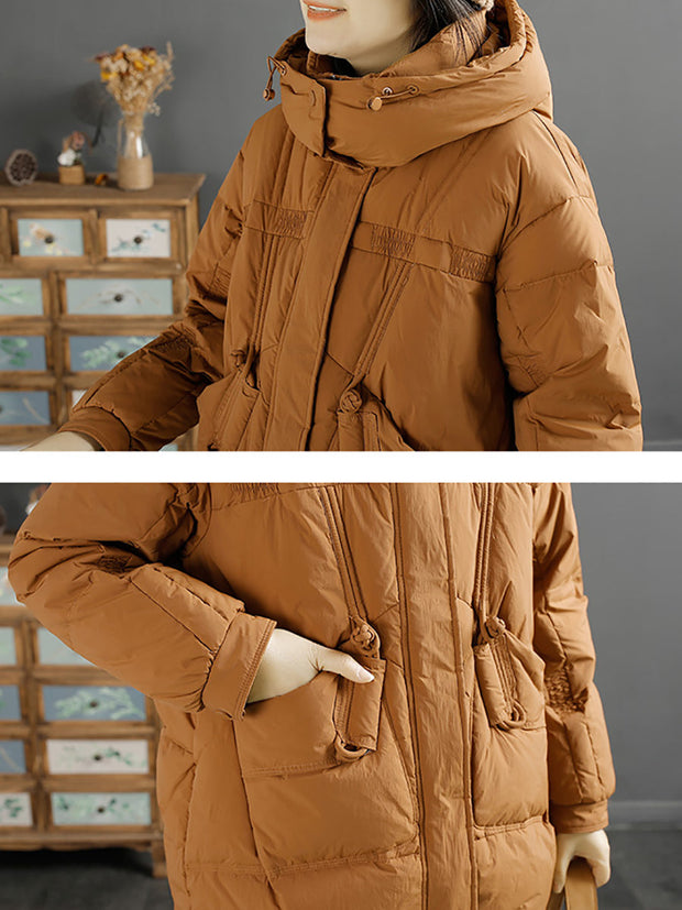 Women Winter Solid Warm Hooded Down Coat