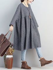 Women Round Neck Autumn Loose Dot Dress