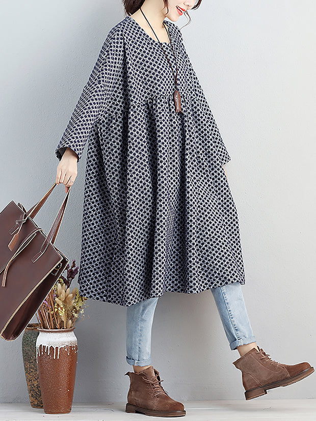 Women Round Neck Autumn Loose Dot Dress