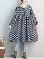 Women Round Neck Autumn Loose Dot Dress