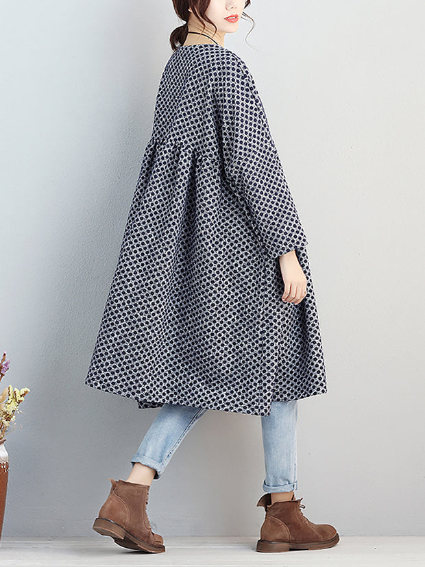 Women Round Neck Autumn Loose Dot Dress