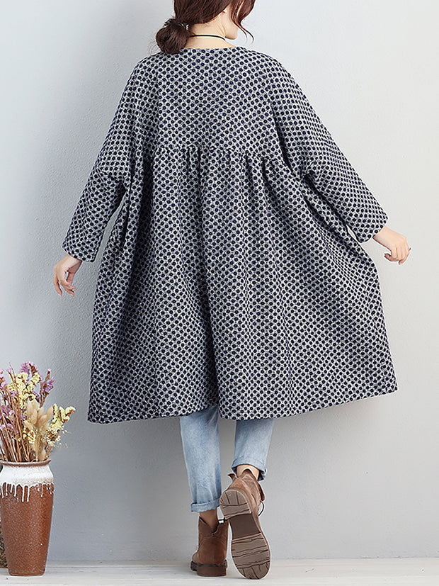 Women Round Neck Autumn Loose Dot Dress