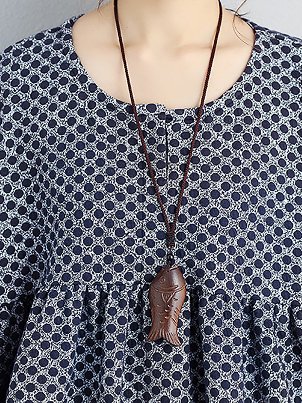 Women Round Neck Autumn Loose Dot Dress