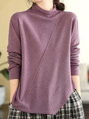 Women Loose Irregular Hem Half-high Collar  Sweater