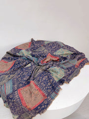 Women Vintage Flower Print Tassel Triangle Scarf