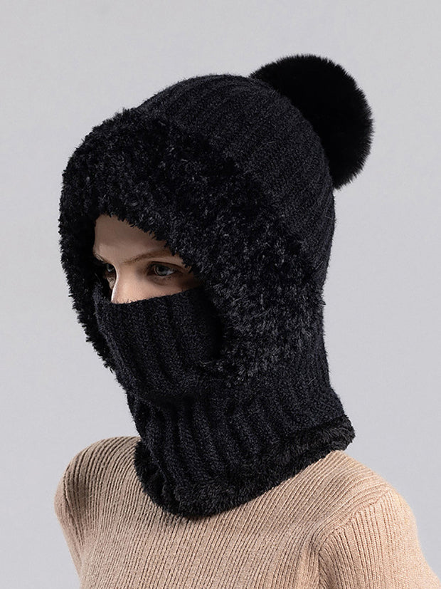 Winter Women Windproof Fleece Knitted Scarf Hat