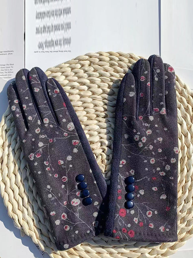 Winter Outdoor Floral Windproof Fashion Gloves