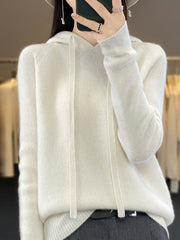 Women Winter Wool Solid Hooded Sweater