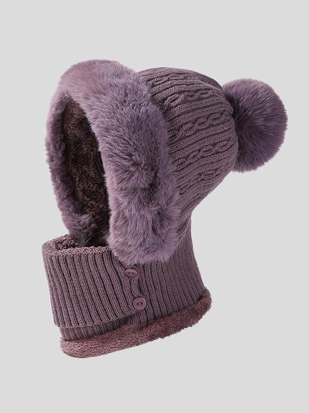 Women Winter Plush Spliced Knitted Scarf Hat