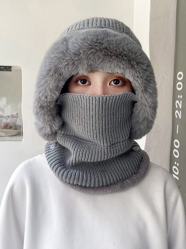 Women Fashion Solid Warm Plush Scarf Hat