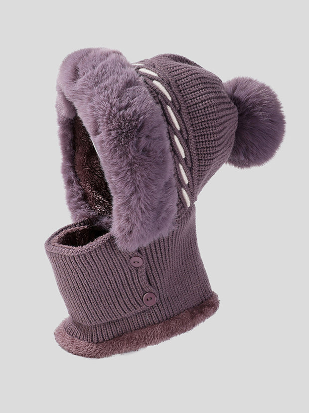 Women Fashion Solid Warm Plush Scarf Hat