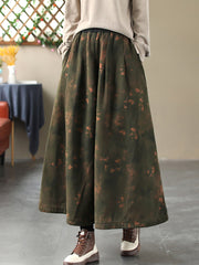 Women Vintage Flower A-shape Cotton Skirt