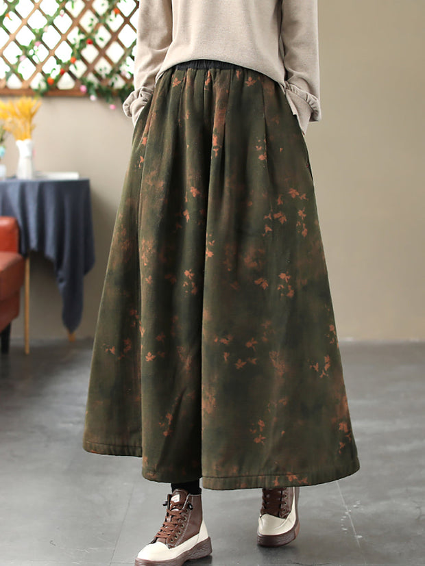 Women Vintage Flower A-shape Cotton Skirt