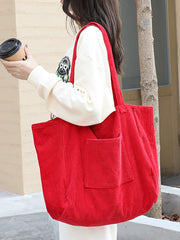 Women Casual Solid Large Corduroy Shoulder Bag