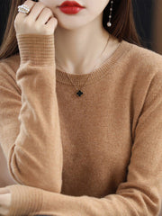 Women Winter Solid Warm Knitted Wool O-Neck Sweater
