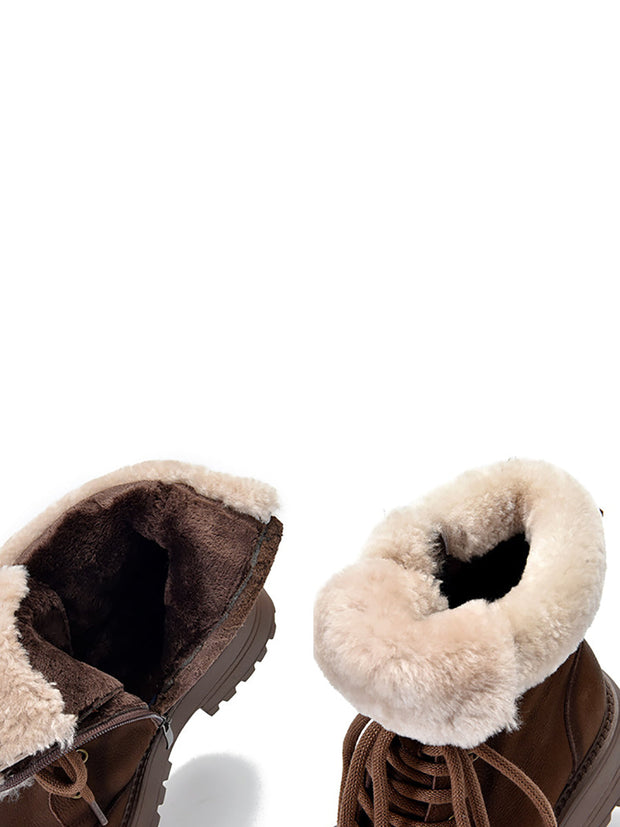 Women Vintage Leather Fleece-lined Platform Boots