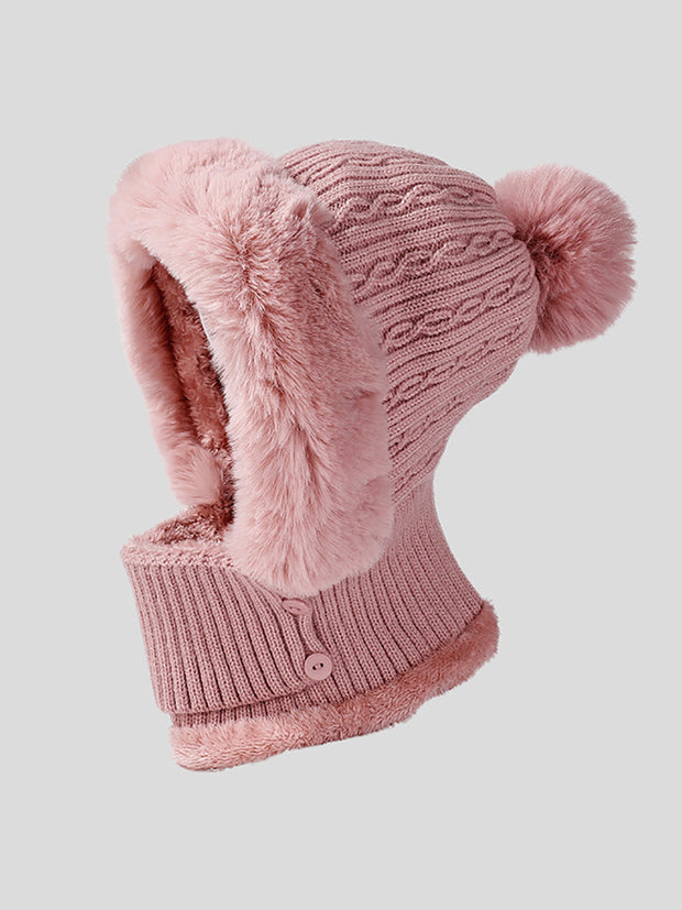 Women Winter Plush Spliced Knitted Scarf Hat