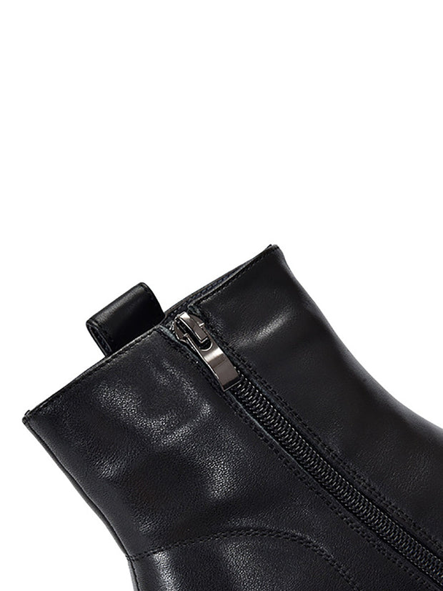 Women Winter Genuine Leather Chunky Heel Boots