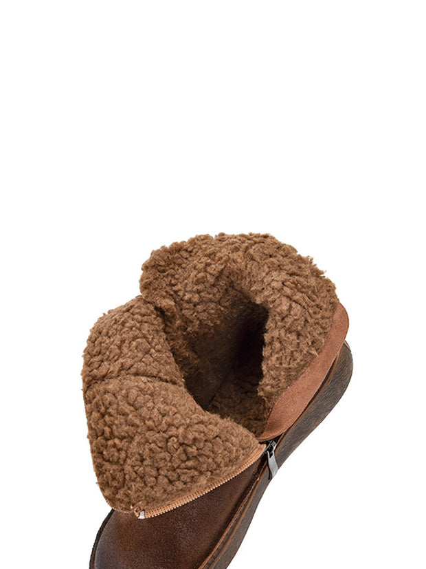 Women Winte Casual Fleece-lined Leather Boots